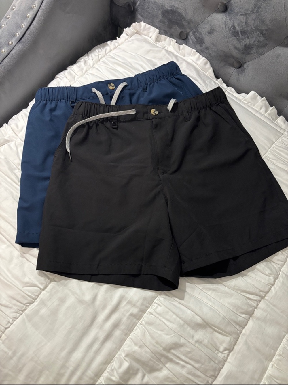 2 Mens Maamgic Elastic-Waist Hybrid Shorts — Black & Navy - Large - excellent